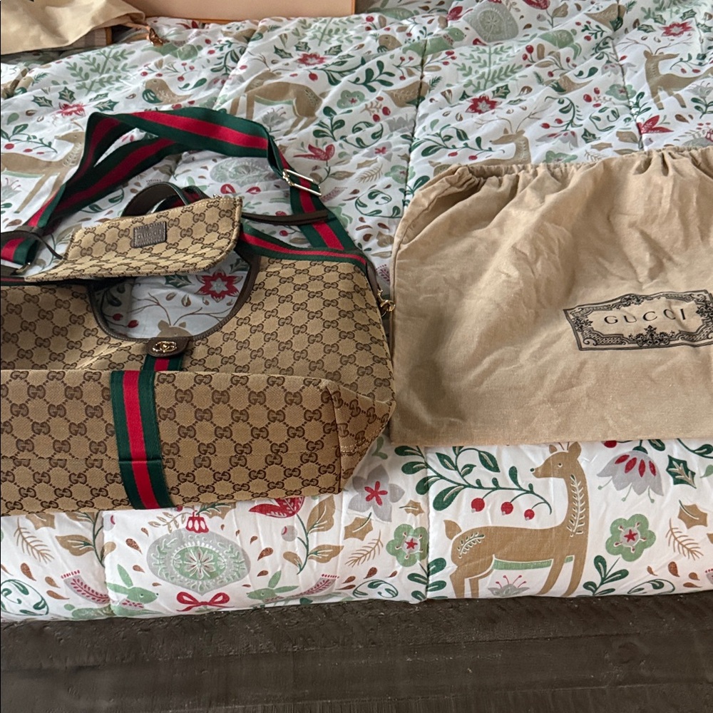 Gucci Beige Monogram Bag with Red and Green Accents